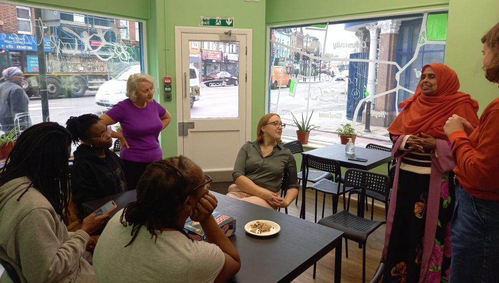 People in a cafe and warm space