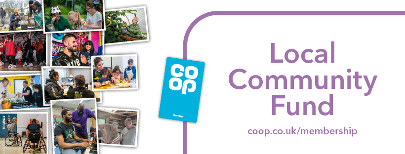 An advert promoting coop membership. Images of people and the text Local Community Fund